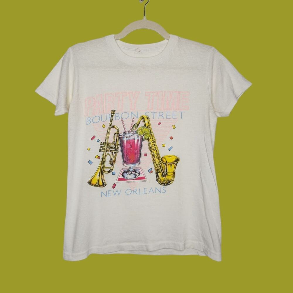 Vintage 70s Bourbon Street New Orleans Single Stitch White Art Medium 80s